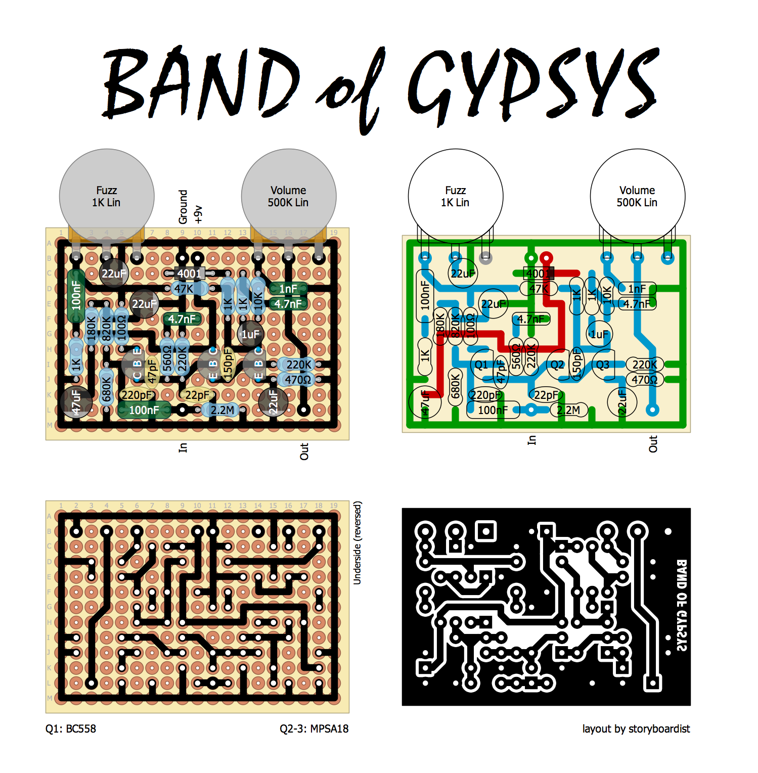 Perf and PCB Effects Layouts: Dunlop Band of Gypsys Fuzz Face